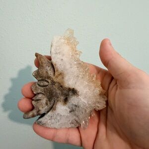Natural quartz crystal cluster carved moon sun